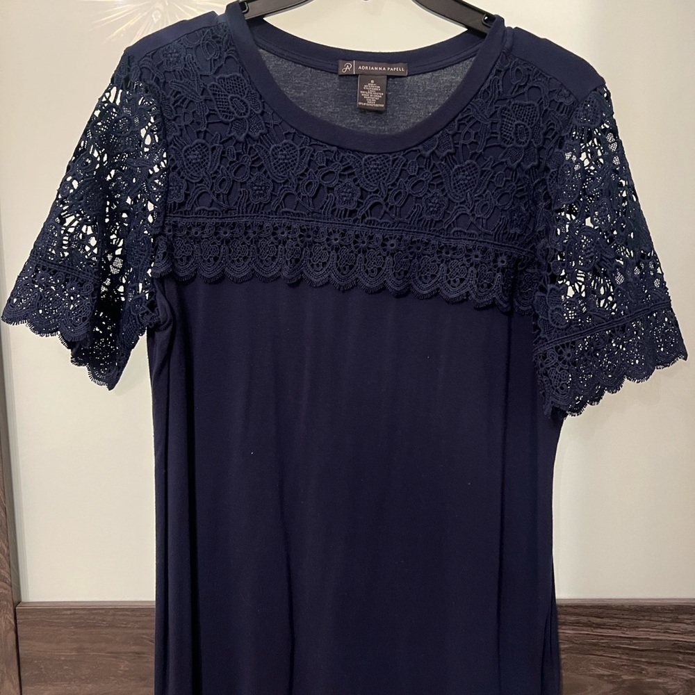 Navy Lace Sleeve Top
